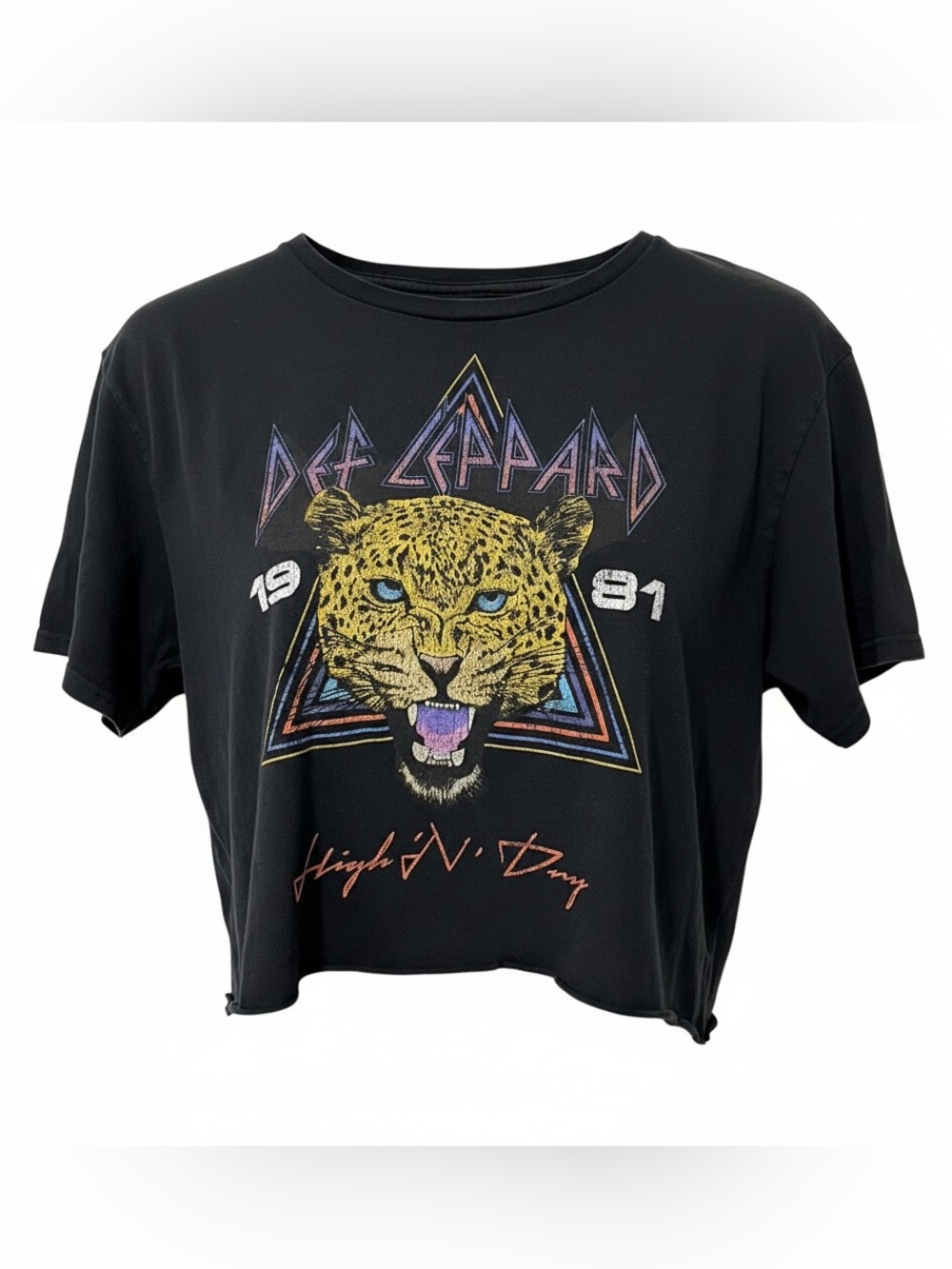 Def Leppard High N Dry Black Crop Top Medium Rock Band Graphic Tee